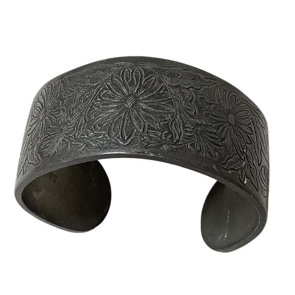 Salisbury Pewter September Aster Flower of Month Cuff Bracelet Vintage A6-57